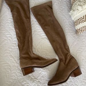 Brown/Taupe over the knee suede boots